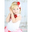 White Tank Top Red Pink Pearl Flower Rosettes Lacing TB1191